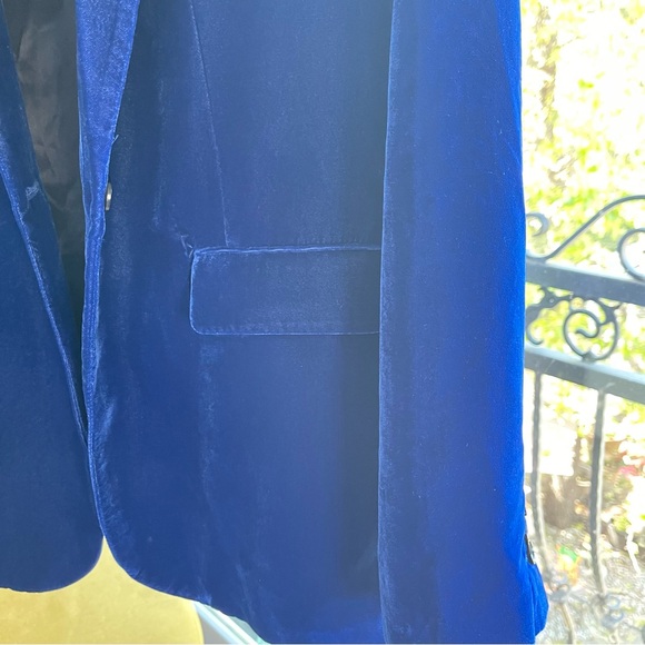 Zara Blue Velvet Jacket Blazer, Size L - Picture 8 of 13